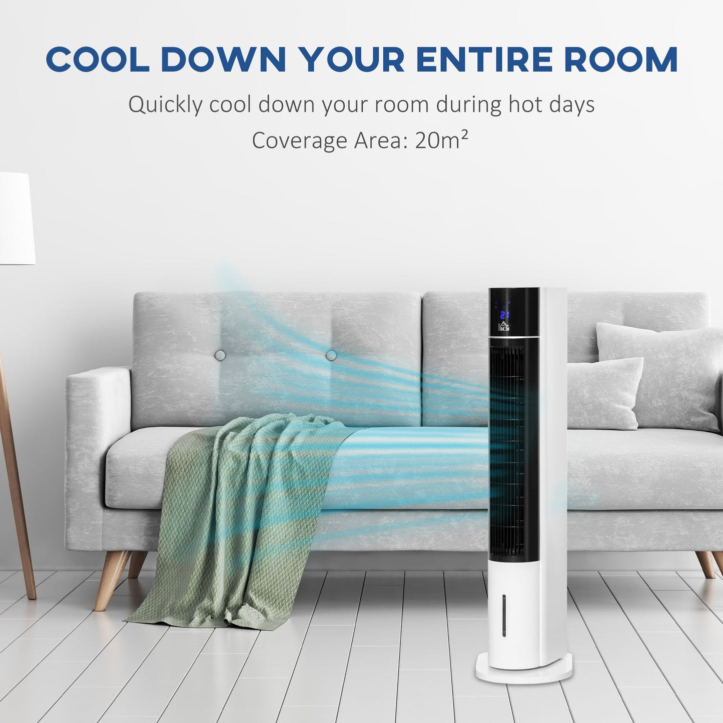 HOMCOM Portable Air Cooler, 3L Tank Evaporative Ice Cooling Tower Fan with 3 Modes, 3 Speeds, Remote, Timer, 60¡ Oscillating, Portable Swamp Cooler for Home Bedroom, White
