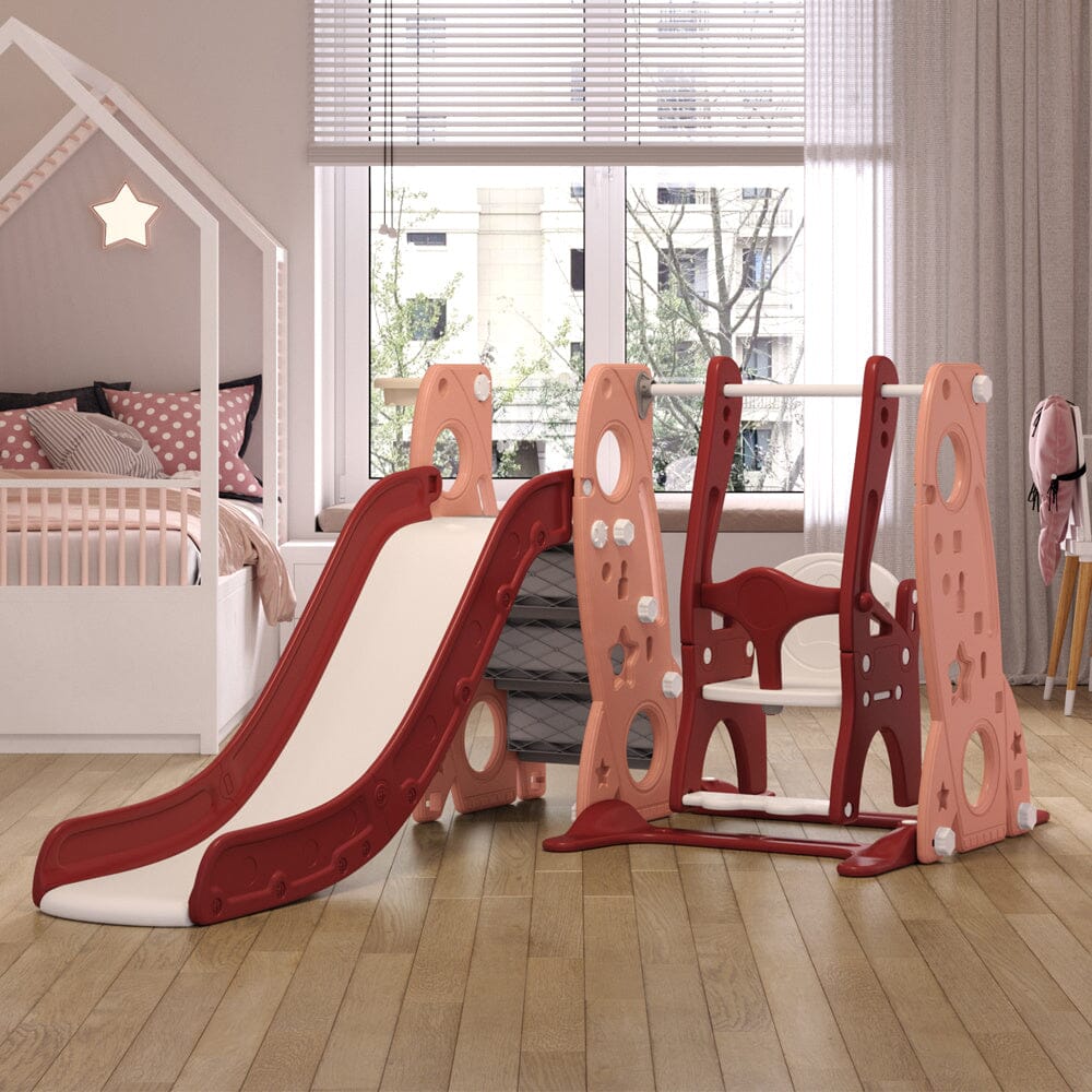 4-in-1 Toddler Climber and Swing Set with Basketball Hoop Kids Swing and Slide Set for Indoor Outdoor Playground