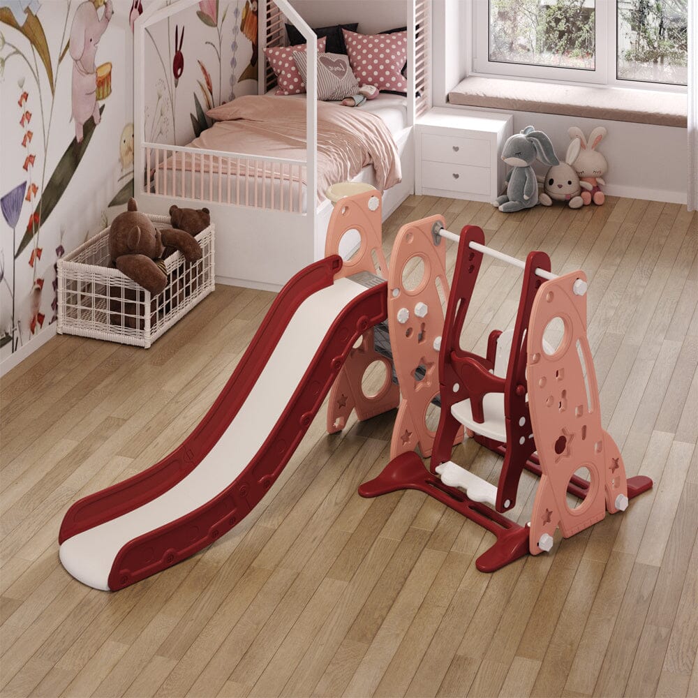 4-in-1 Toddler Climber and Swing Set with Basketball Hoop Kids Swing and Slide Set for Indoor Outdoor Playground
