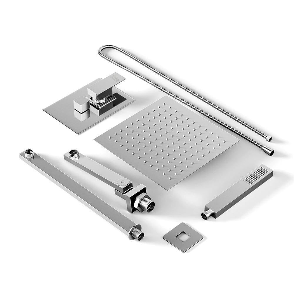 Sliver/Black Chrome Plated Square Concealed Showerhead and Handshower Mixer Set