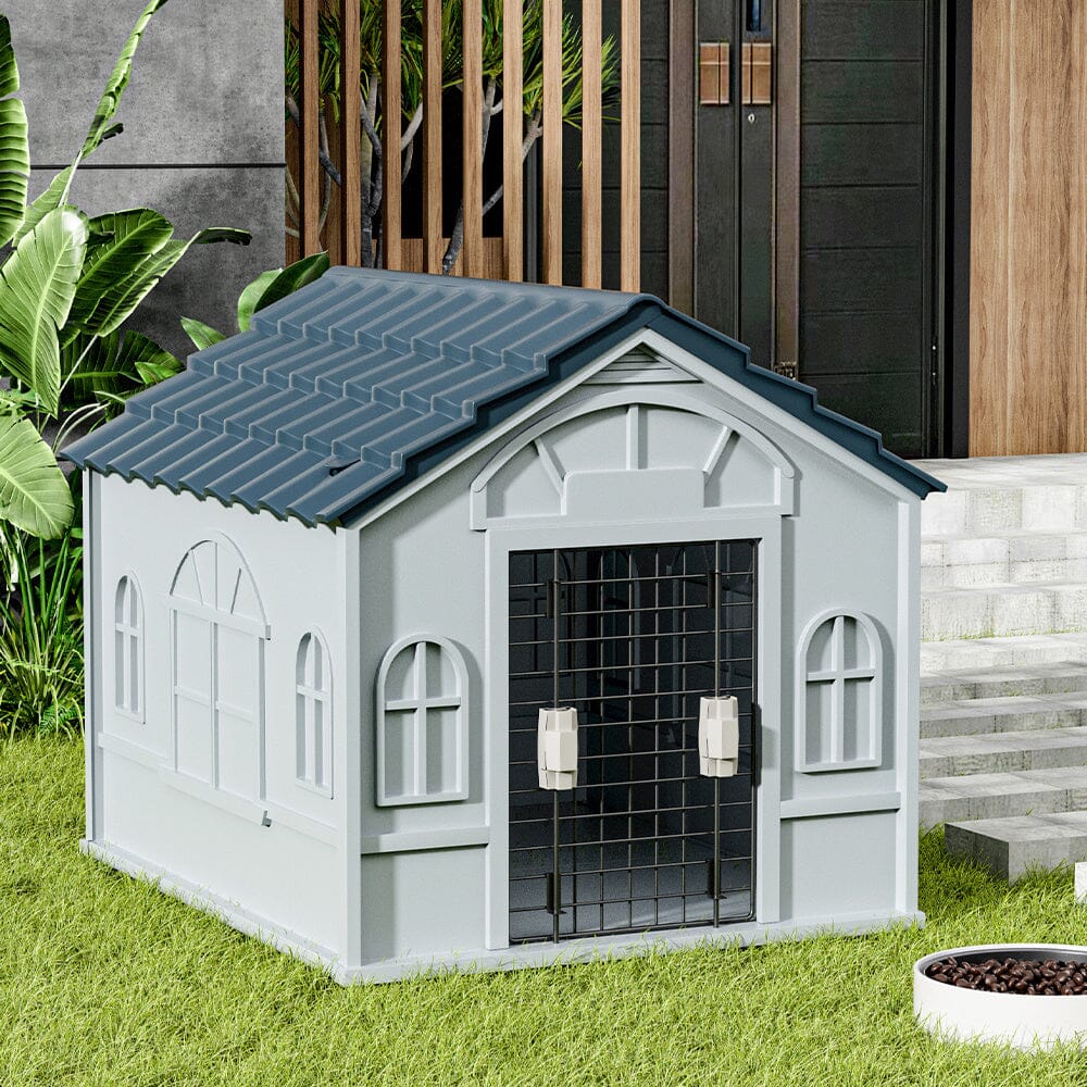 Plastic Dog House Kennel with Steel Door