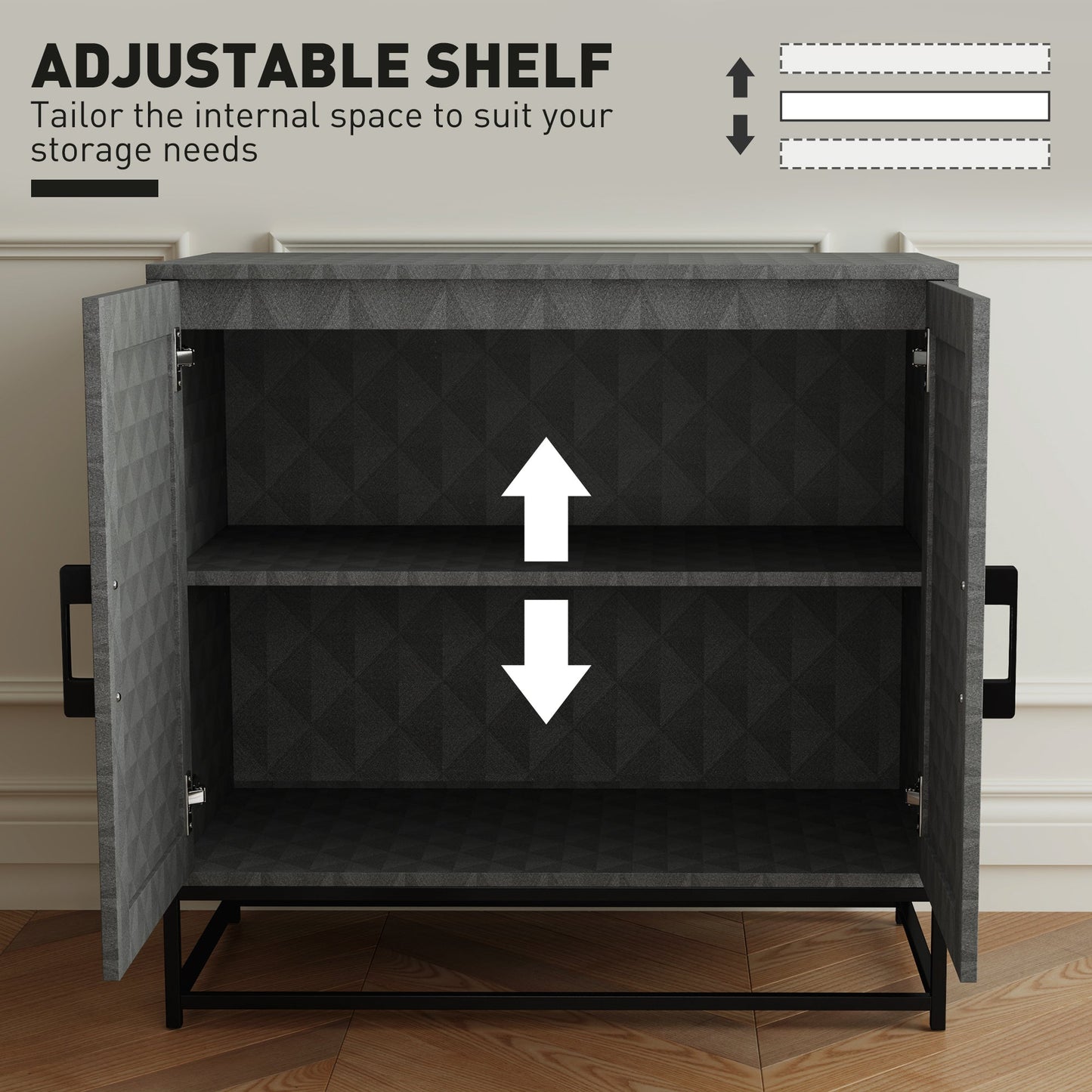 HOMCOM Modern Sideboard, Freestanding Sideboard Storage Cabinet with Adjustable Shelf and 2 Doors for Living Room, Grey