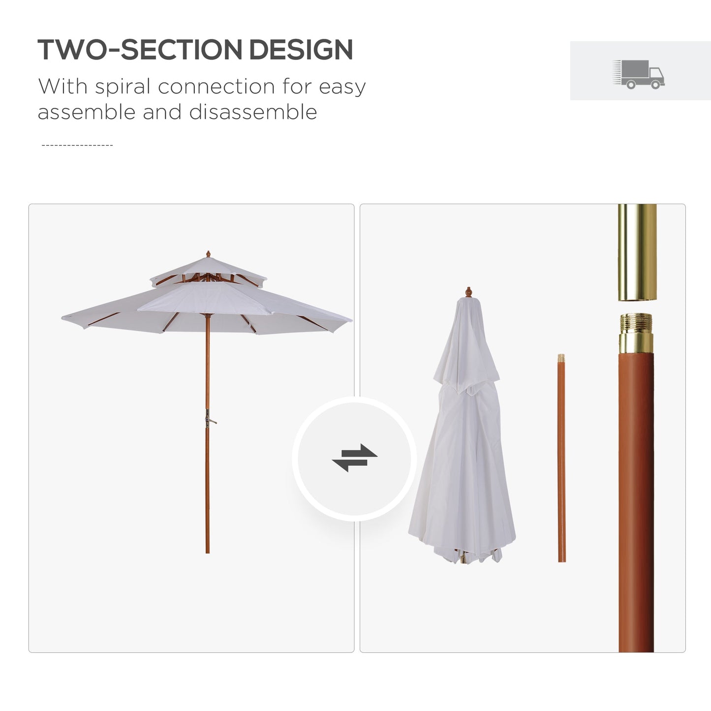 Elegancki parasol Outsunny 2,7 m z drewnianą ramą – kremowo-biały