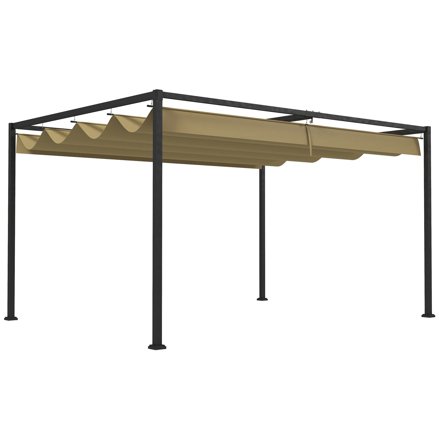 Outsunny 4 x 3(m) Metalowa pergola z rozsuwanym dachem, zadaszenie ogrodowej altany na zewnątrz, patio, khaki