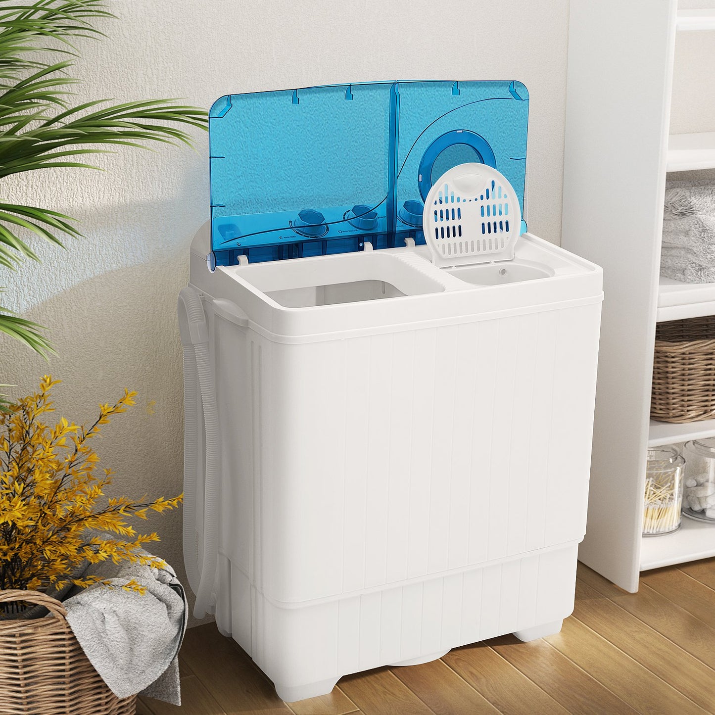 Portable Laundry Washer Spin Dryer with Timing Function and Drain Pump-Blue