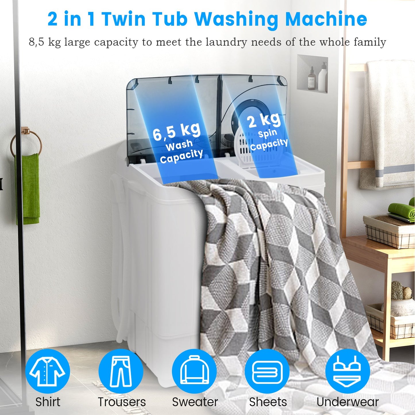 Portable Laundry Washer Spin Dryer with Timing Function and Drain Pump-Black