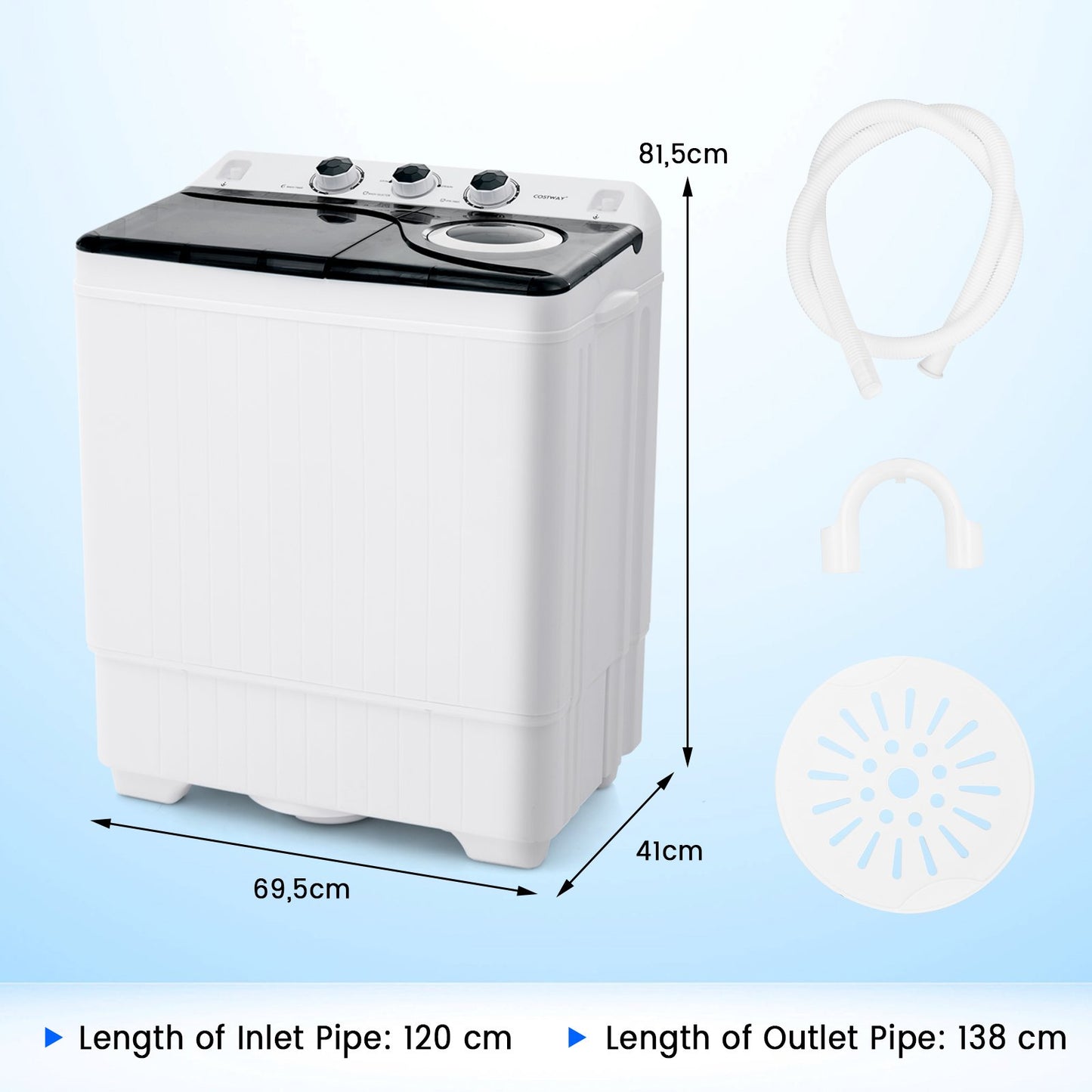Portable Laundry Washer Spin Dryer with Timing Function and Drain Pump-Black