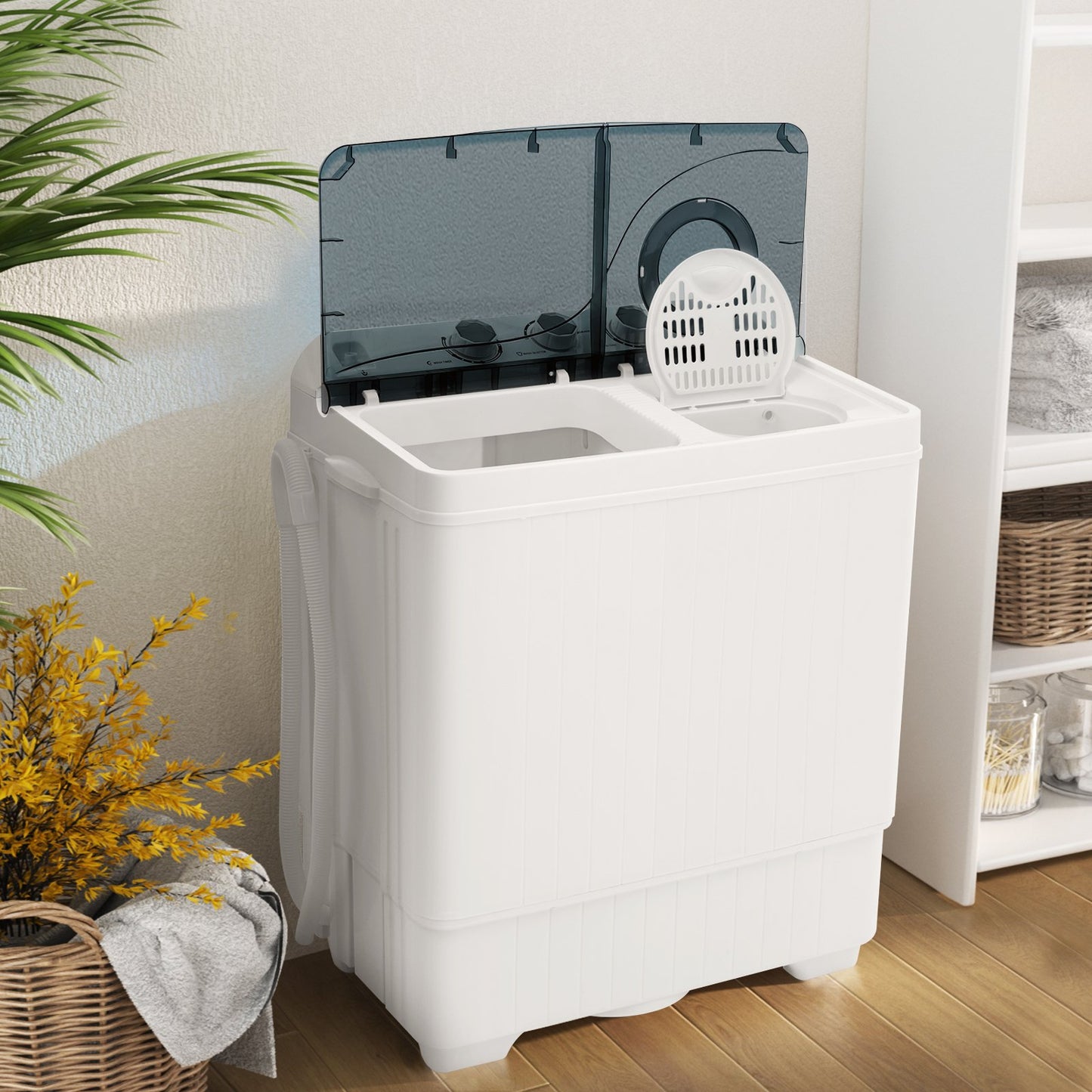Portable Laundry Washer Spin Dryer with Timing Function and Drain Pump-Black