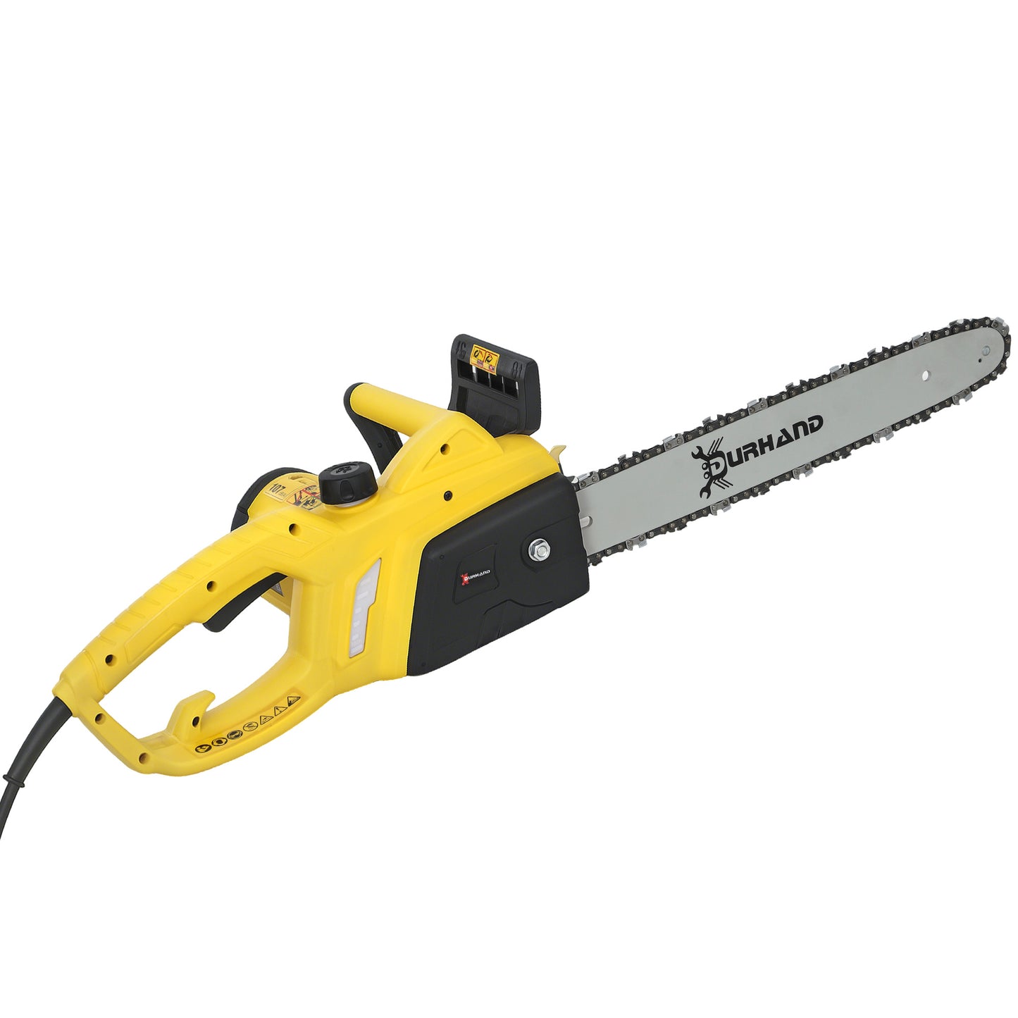 DURHAND Piła łańcuchowa aluminiowa z podwójnym zabezpieczeniem hamulca i osłoną ostrza, 2000 W, 40 cm, do drewna, drzew i gałęzi, żółta