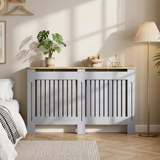 HOMCOM Slatted Radiator Cover, Painted Cabinet with Line Grill Design, 152L Ã 19W Ã 81H cm, Grey