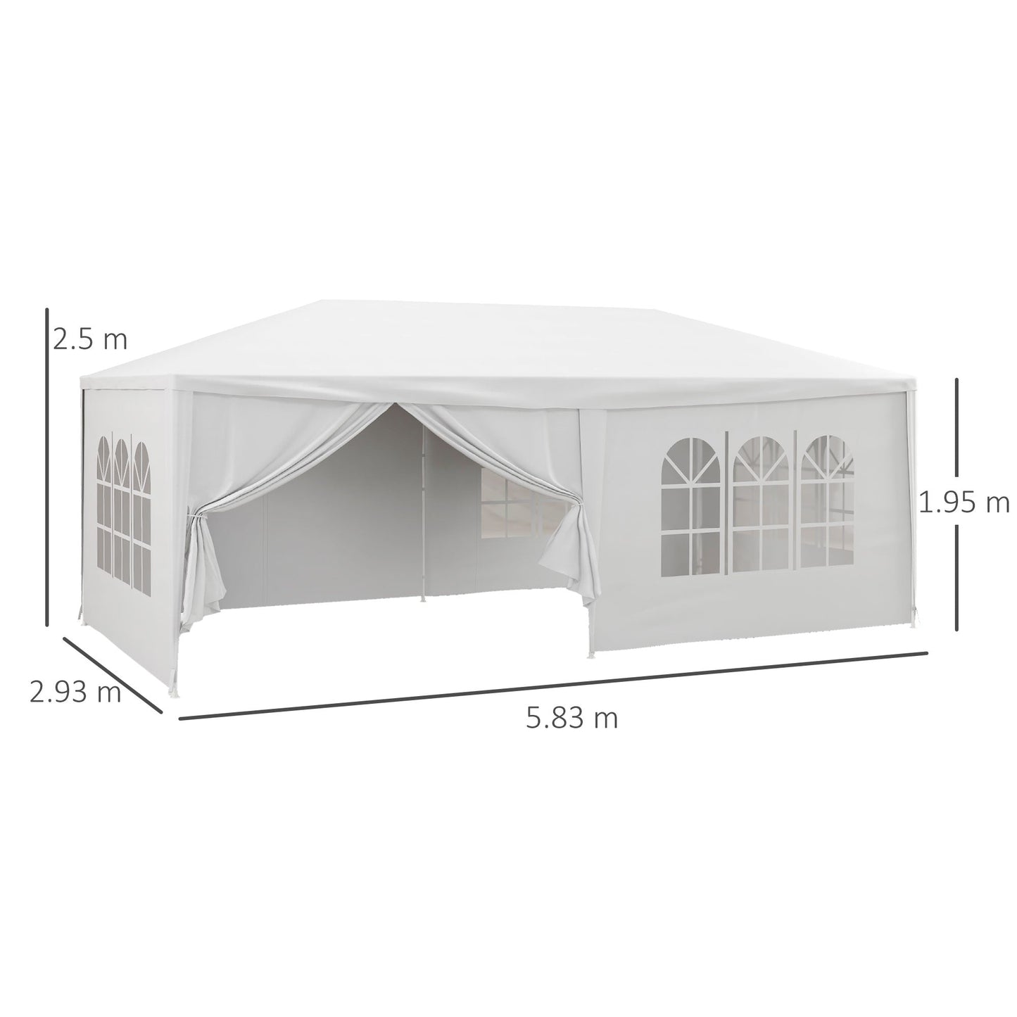 Outsunny 6 x 3 m Namiot imprezowy, altana ślubna, wodoodporna, zewnętrzna, z baldachimem PE i 6 zdejmowanymi ścianami bocznymi