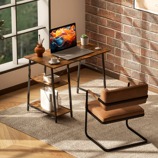 HOMCOM 100cm Computer Desk with Storage, Industrial Home Office Desk with 2 Tier Shelves and Steel Frame, Computer Table for Study Room, Rustic Brown