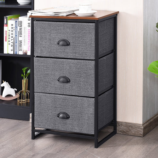 2/3/4 Fabric Nightstand Bedside Storage Cabinet Folding Drawers-3-Tier-Black