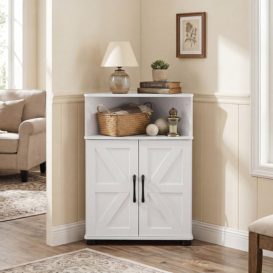 Farmhouse Bathroom Corner Storage Cabinet-White