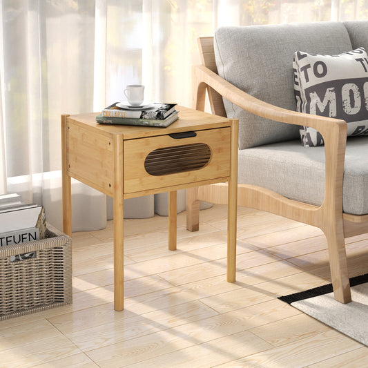Farmhouse Bedside Table Nightstand Set of 2 with Tempered Glass Decorated Drawer-Nautral
