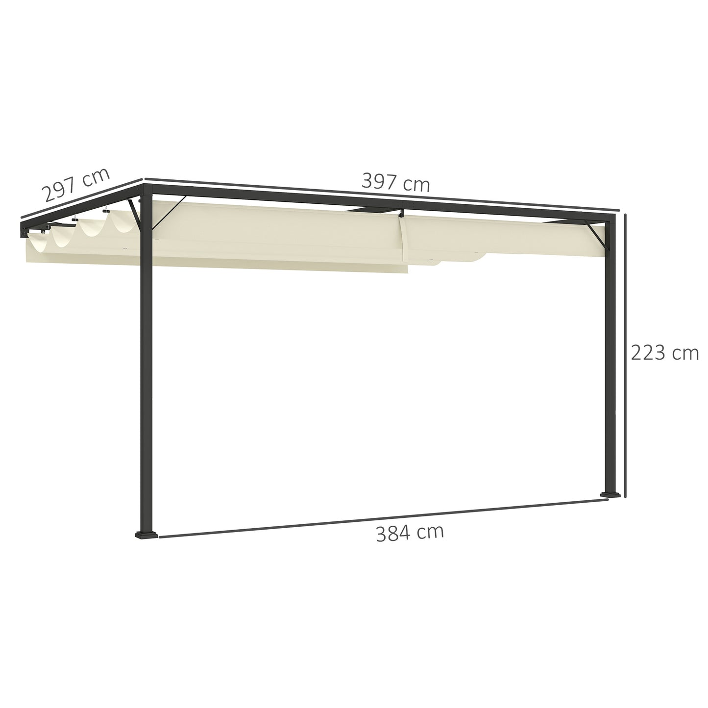 Outsunny 4 x 3(m) Pergola zewnętrzna z chowanym baldachimem, montowana na ścianie, zadaszenie tarasu, osłona przeciwsłoneczna, kremowo-biała