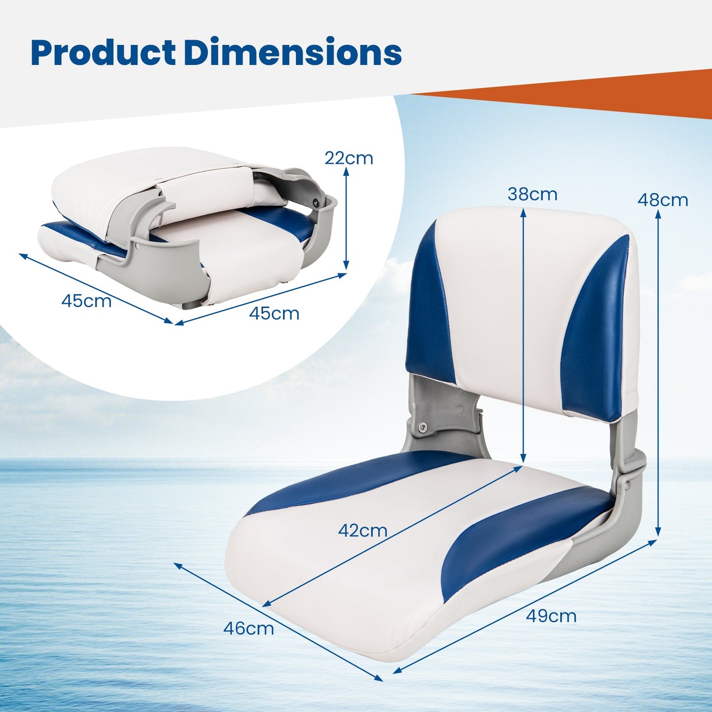 Fishing Boat Seat with High-density Sponge Cushion-Blue & White