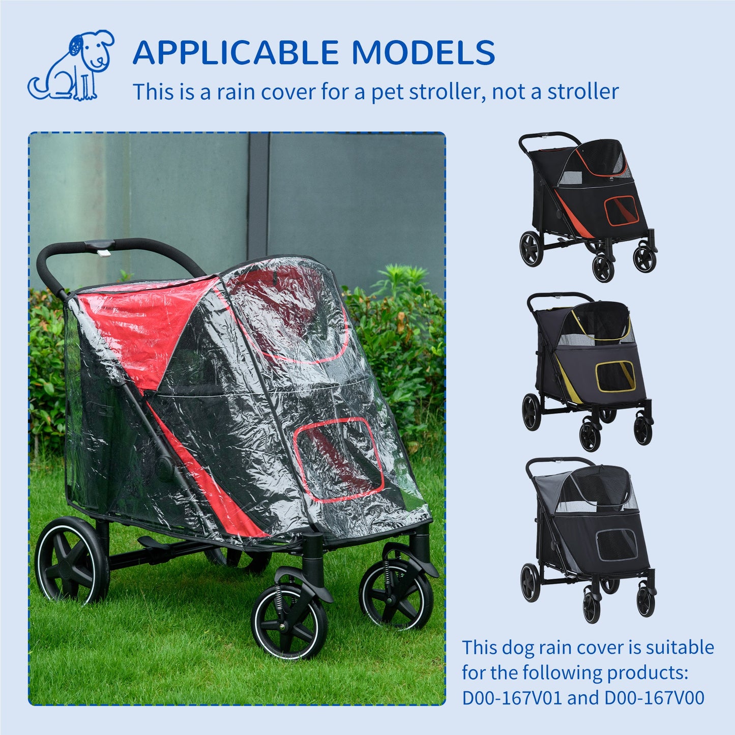 PawHut Rain Cover na wózek dla psa, spacerówkę z wejściem z tyłu