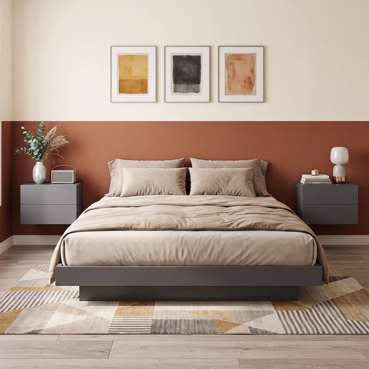 Floating Nightstand Set of 2 with Storage Drawers for Small Space-Grey
