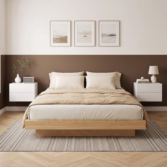 Floating Nightstand Set of 2 with Storage Drawers for Small Space-White