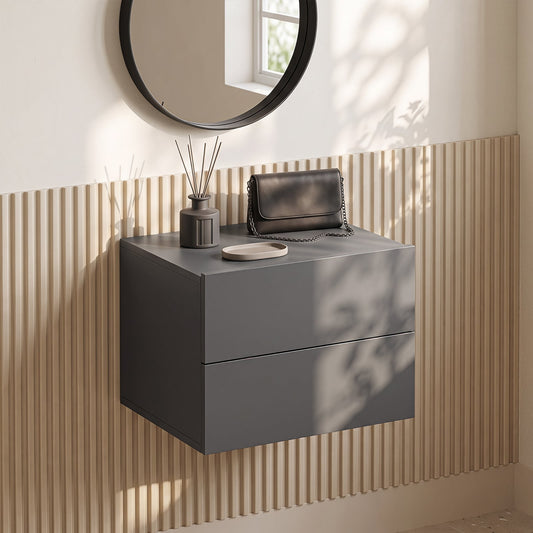 Floating Nightstand with Storage Drawers Wall Mounted for Living Room Bedroom-Gtey