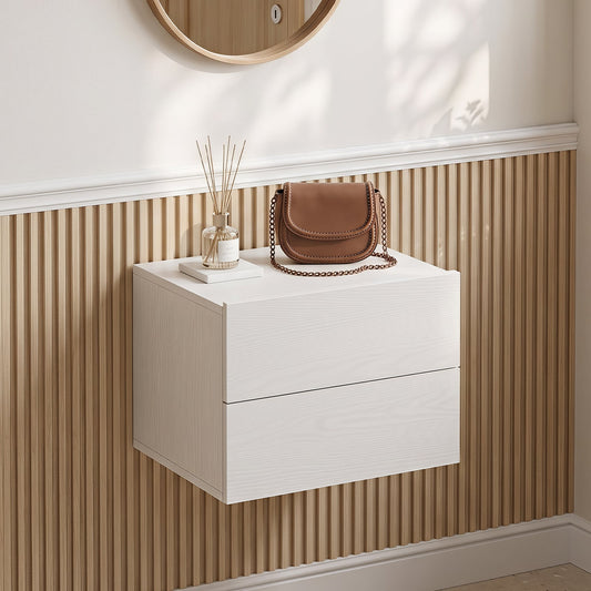 Floating Nightstand with Storage Drawers Wall Mounted for Living Room Bedroom-White