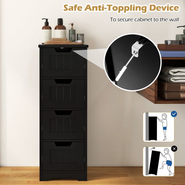 Floor Storage Cabinet Freestanding Bathroom Cabinet with 4 Drawers-Black
