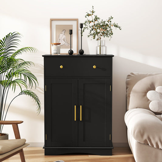 Floor Storage Cabinet with Doors and Adjustable Shelf-Black