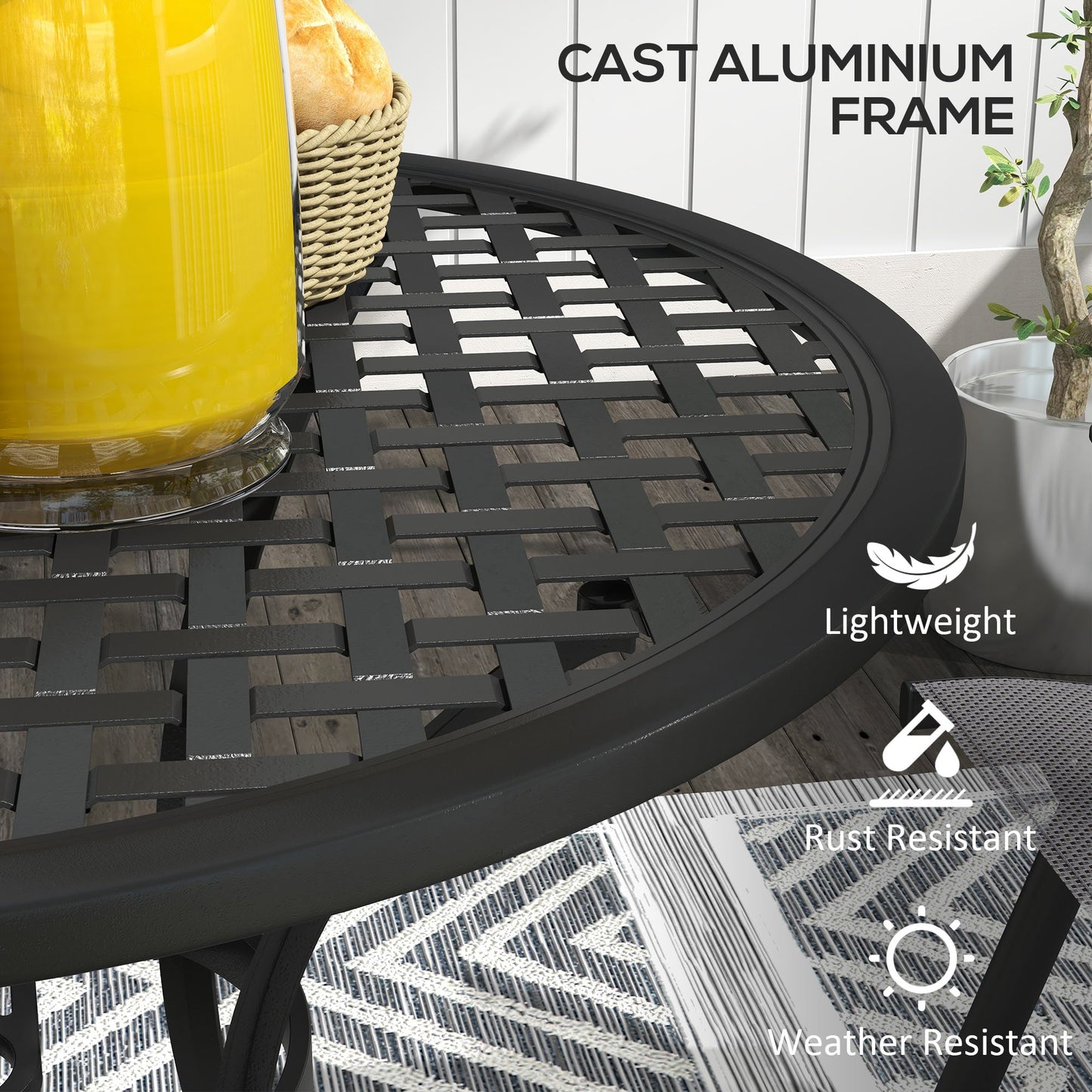 Outsunny Round Aluminium Table, with â50mm Parasol Hole