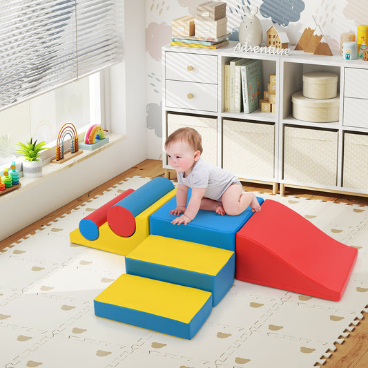 7-Piece Foam Climbing Blocks with Hook and Loop Fasteners for Toddlers-Colourful