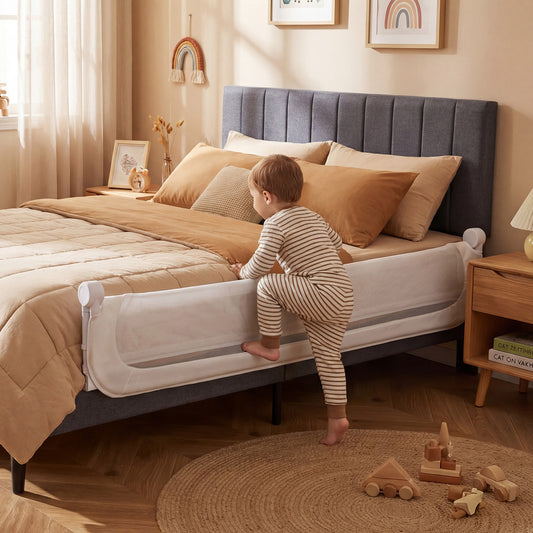 Foldable Bed Rail for Toddlers 178 Long with Removable Cover-White