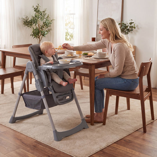 Foldable High Chair with 7-Level Height Adjustment for Babies and Toddlers-Grey