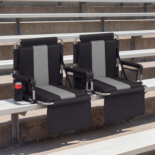 Foldable Stadium Seat 54 CM Wide Bleacher Chairs with Back Support and Padded Cushions-Grey