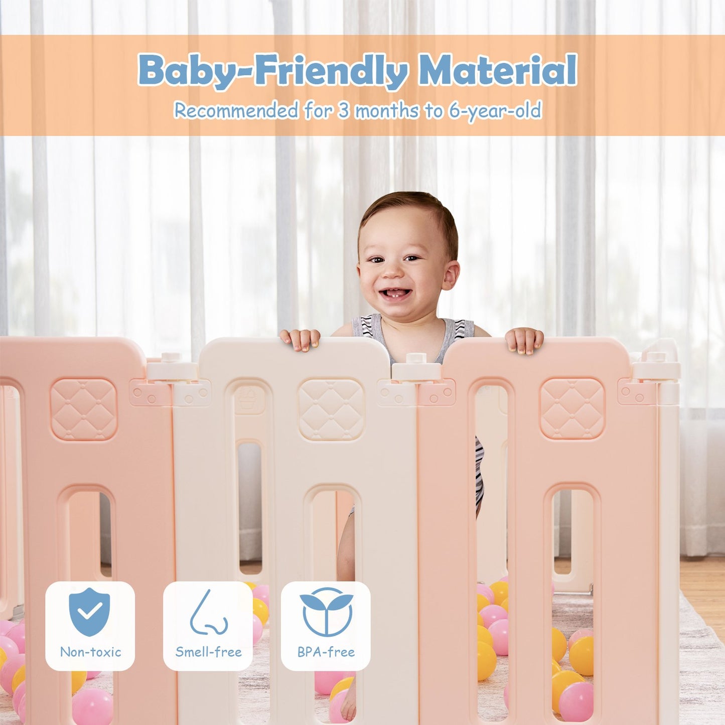 Foldable Baby Playpen with Drawing Board for Indoor Outdoor-Pink
