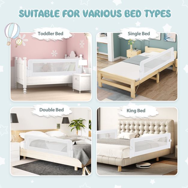 60-Inch Foldable Bed Rail Swing Down Baby Bed Guard Rail with Adjustable Safety Strap-White