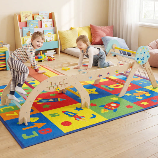 Foldable Climbing Toys with Arch and Climber for Toddlers-Colourful