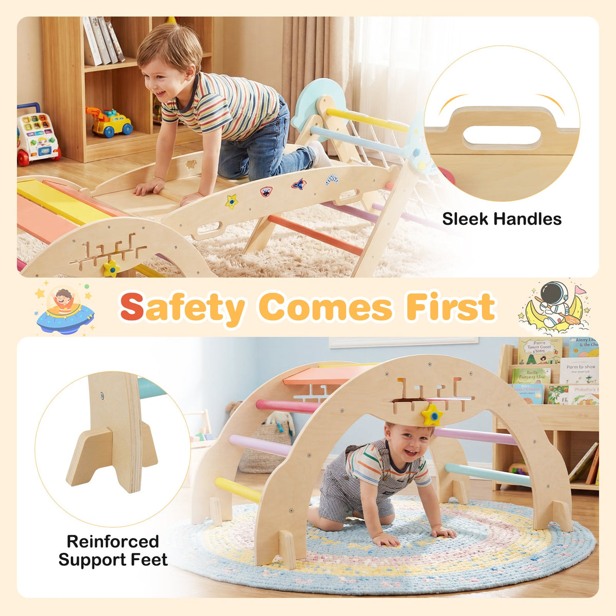 Foldable Climbing Toys with Arch and Climber for Toddlers-Colourful