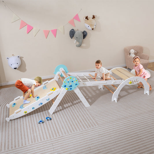 8-in-1 Foldable Climbing Toys with Ramp and Climbing Rope for Toddlers-White