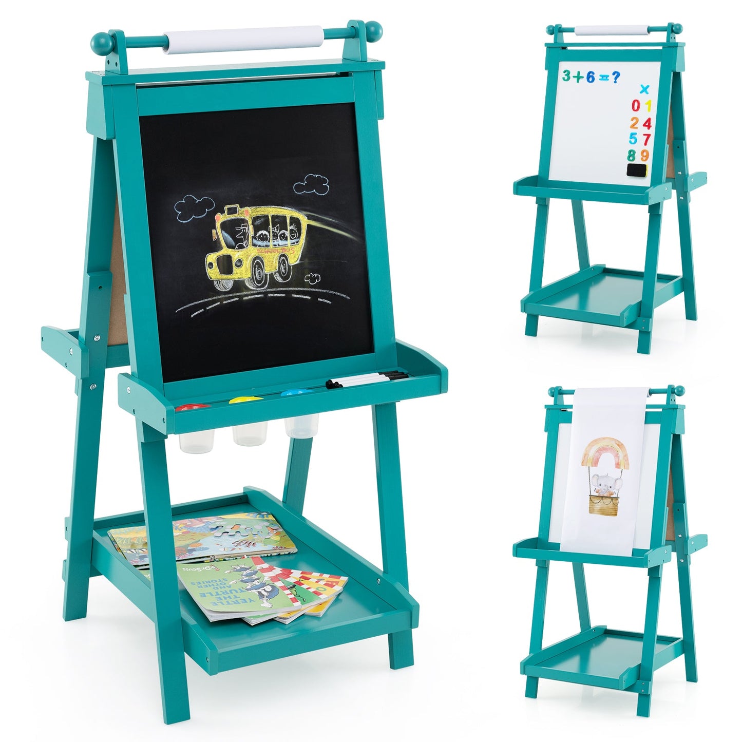 3-in-1 Double-sided Art Easel Foldable Easel for Kids-Green