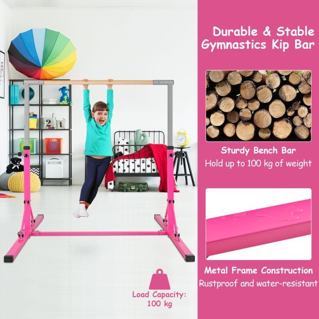 Foldable Gymnastics Bar for Kids Wobble Free Home Gym Equipment 136 x 172 x (90-150) cm Pink