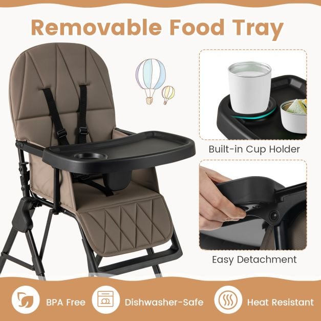Foldable Baby High Chair with Removable Adjustable Tray-Coffee