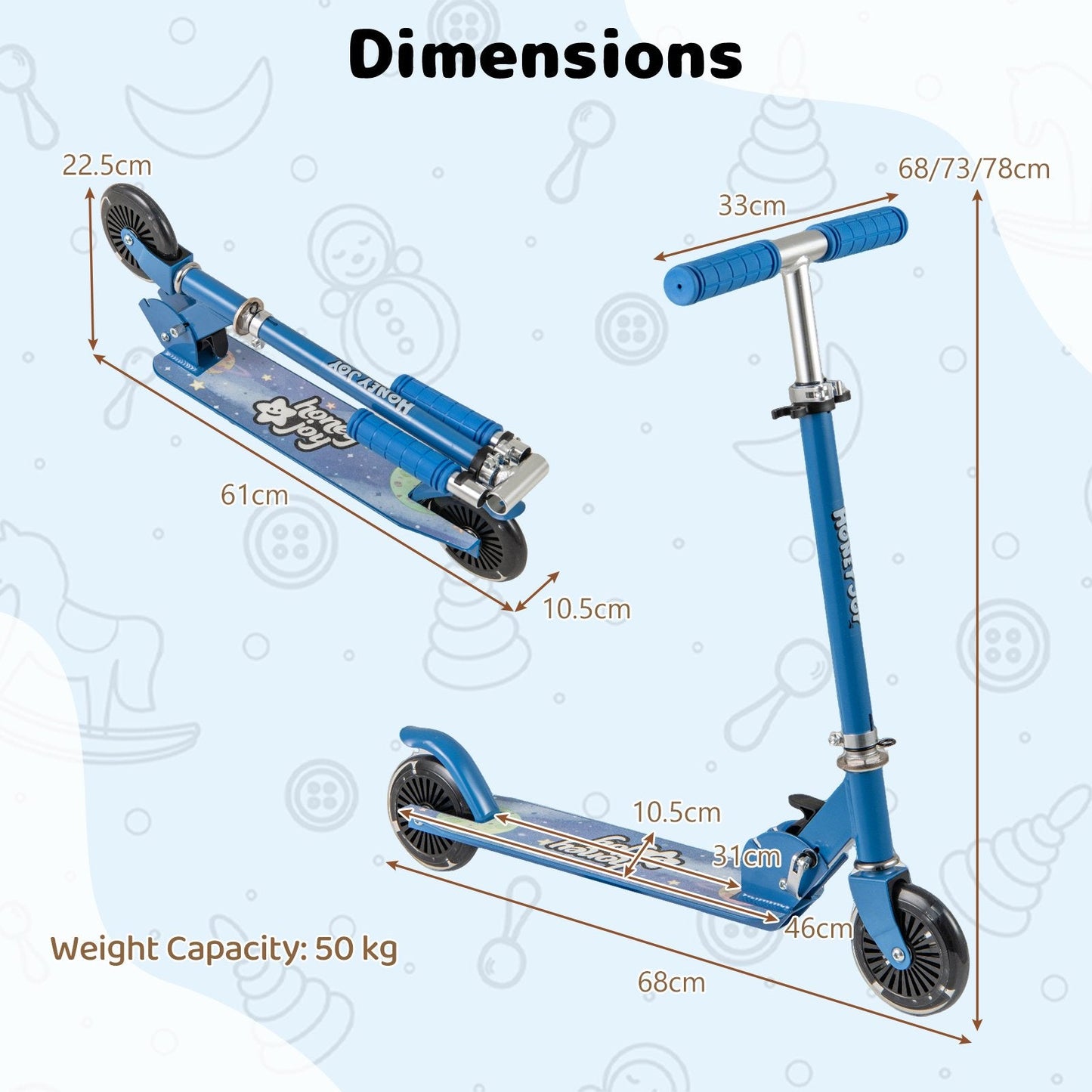 Foldable Kids Scooter Adjustable with Lighted Wheels and Kickstand-Blue