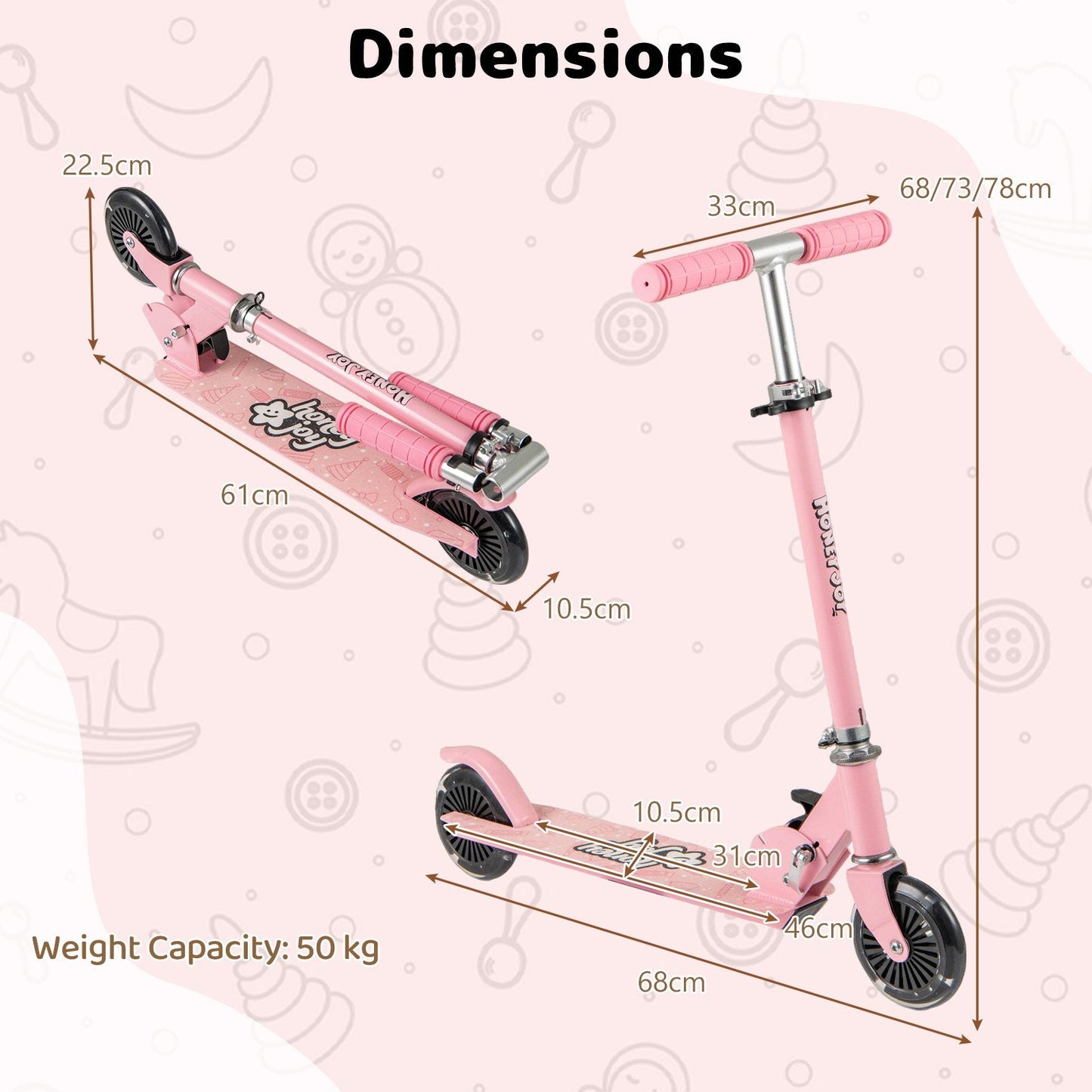 Foldable Kids Scooter Adjustable with Lighted Wheels and Kickstand-Pink