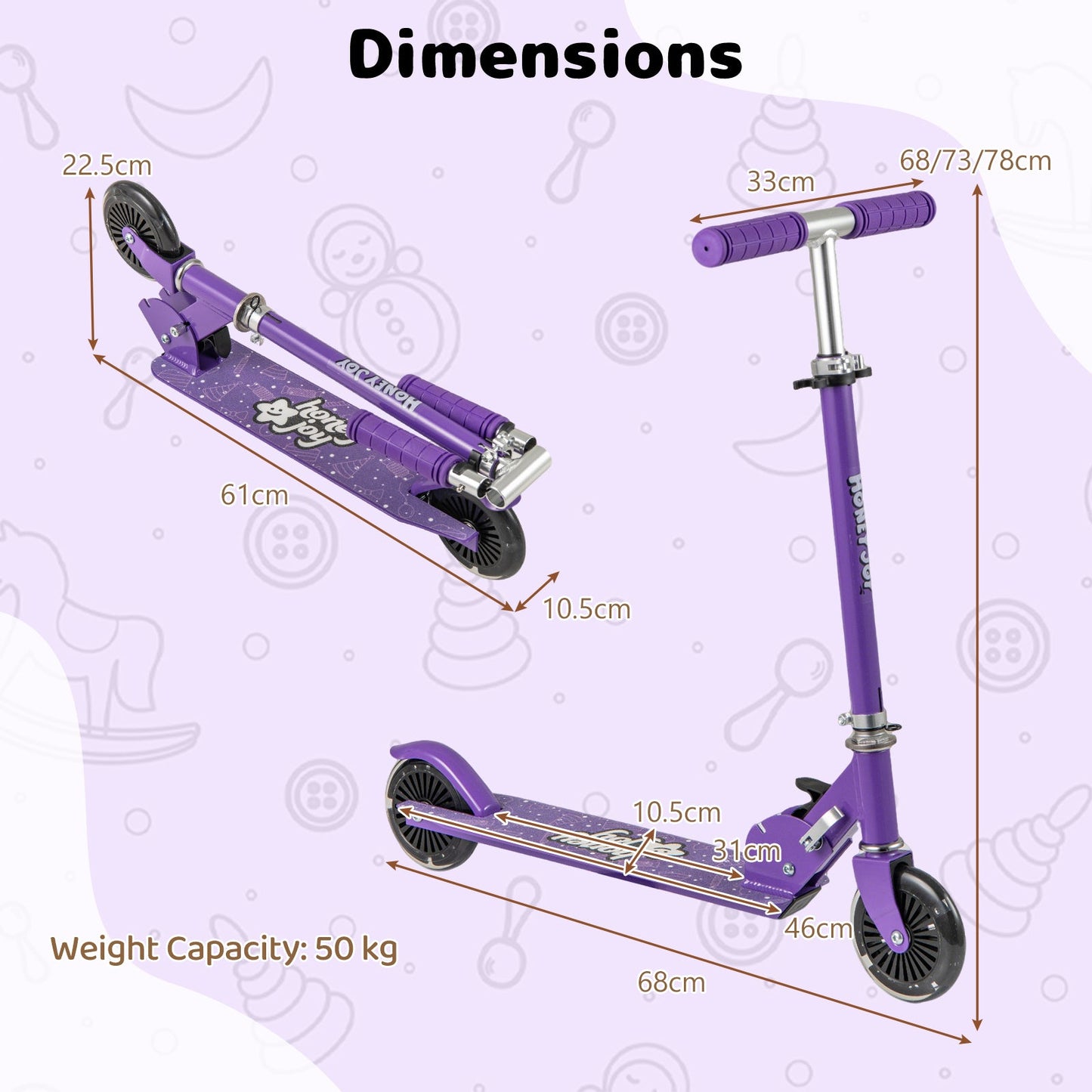 Foldable Kids Scooter Adjustable with Lighted Wheels and Kickstand-Purple