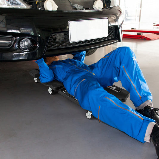 43 Inches Foldable Mechanic Creeper with Padded Headrest and Tool Trays-Black