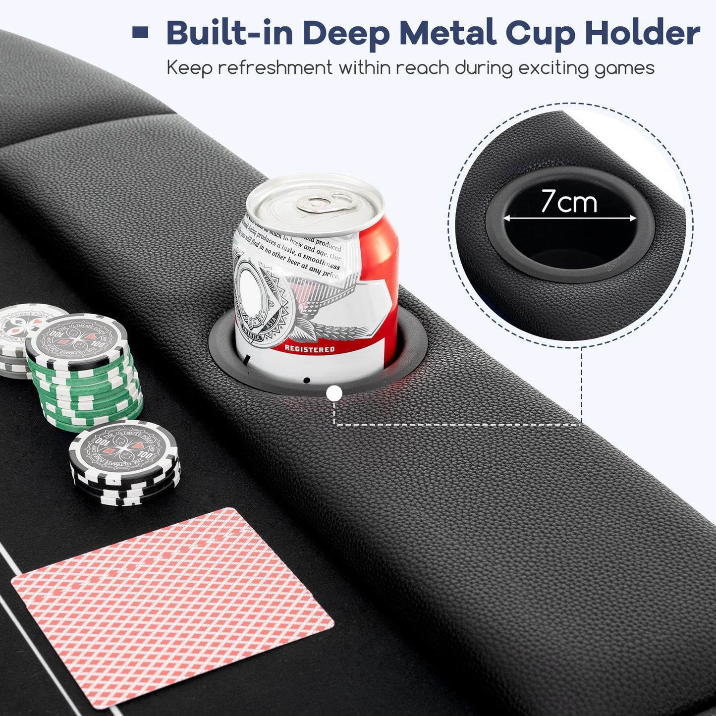 Foldable Poker Table for 8 Players Portable Oval Card Board with Cup Holders-Black