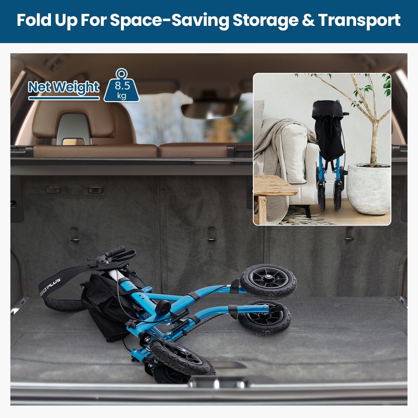 Foldable Rolling Walker with Seat-Blue