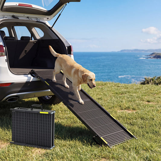 Folding Dog Ramp for Car 64.5"L x 16"W Portable Pet Ramp with Plastic Non-Slip Surface-Black