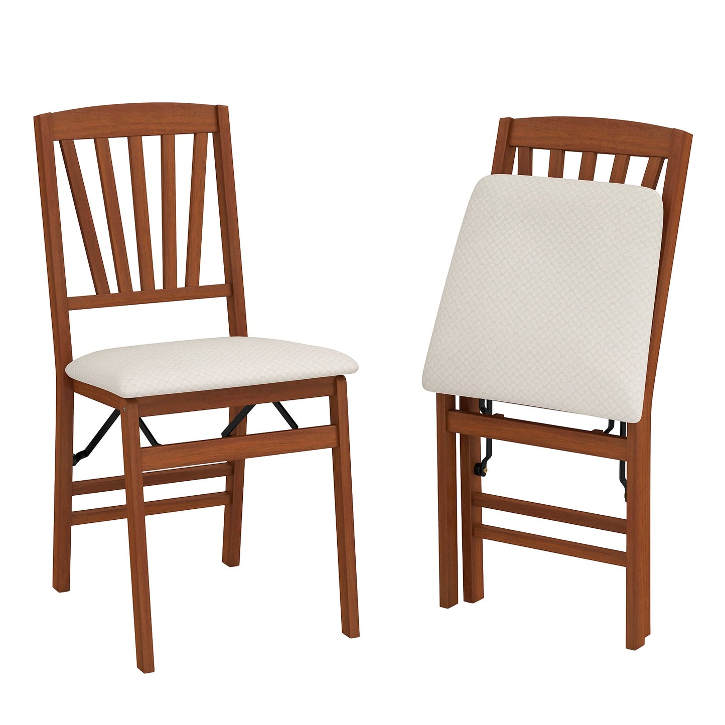 Folding Dining Chair Set of 2 with Padded Seat and Rubber Wood Frame-White