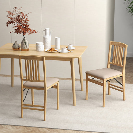 Folding Dining Chairs Set of 2 Upholstered Kitchen Chairs with Padded Seat-Beige